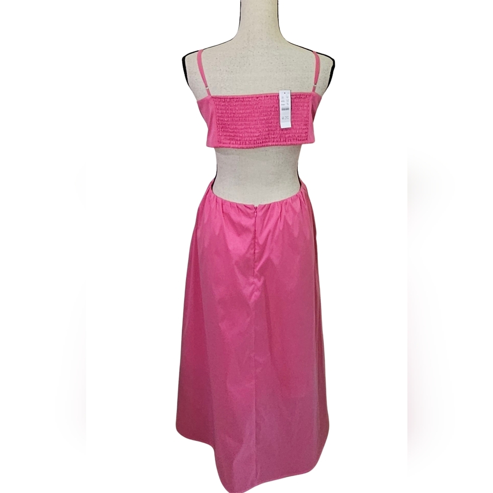J.Crew Pink Bow-Front Midaxi Dress With Cut-Out Smocked Back,Size 18,NWT - Picture 3 of 16